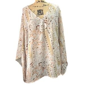 Caran New York Women's 2X Floral Print Blouse Top